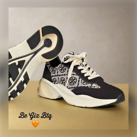 🔥🔥Authentic Tory Burch T Monogram Good Luck Sneakers M Navy Blue Monogram Size11 - Picture 4 of 13